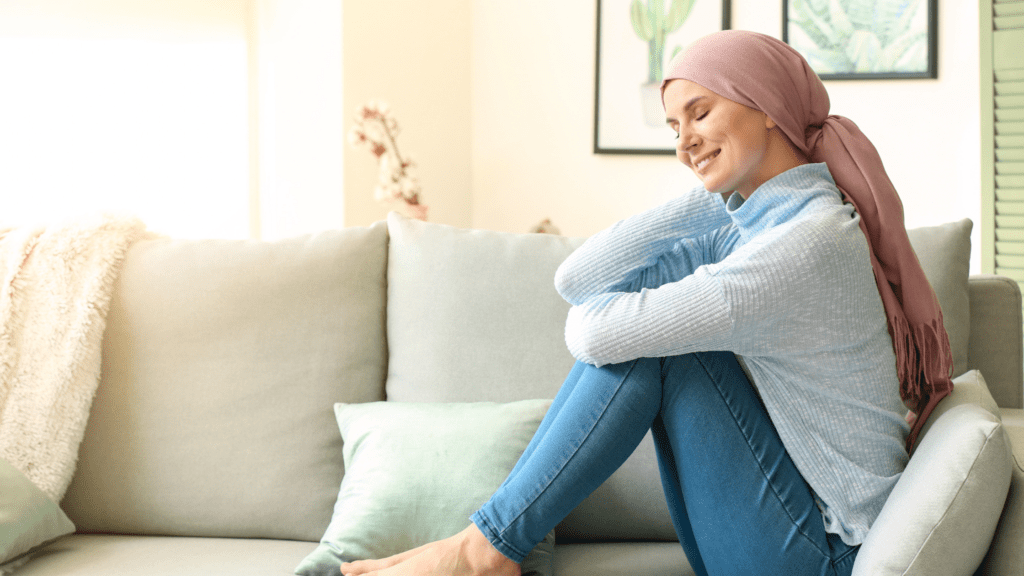 Female with scarf wrapped around her head